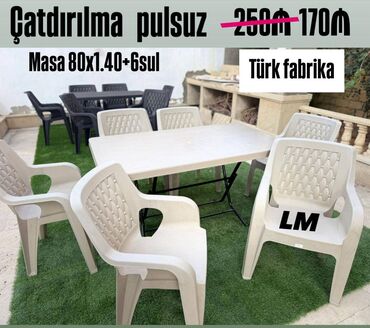 Masa və oturacaq dəstləri: Yeni Plastik masa + 6 stul dəsti📌 Türk istehsalı 📌 Qiymət: 170₼