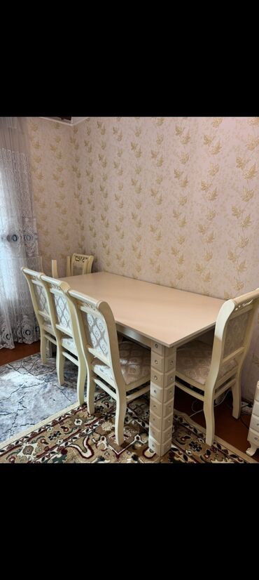 барный стол на кухню: Qonaq otağı üçün, İşlənmiş, Dördbucaq masa, 6 stul