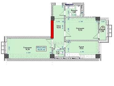 Продажа квартир: 2 комнаты, 67 м², ул. Алматинка / Чуй Элитка, 9 этаж, ПСО (под самоотделку) — 3