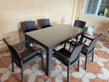 bağ ucun stol stul: Yeni, Dördbucaq masa, 6 stul, Açılan, Stullar ilə, Plastik, Türkiyə