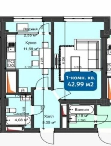 ала арча отель: 1 комната, 43 м², Элитка, 11 этаж, ПСО (под самоотделку)