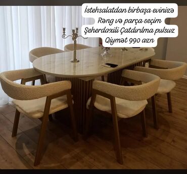 Masa və oturacaq dəstləri: Mətbəx üçün, Yeni, Açılmayan, Oval masa, 6 stul — 6