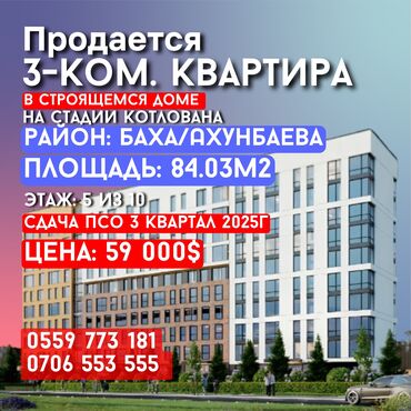 Продажа квартир: 3 комнаты, 84 м², Элитка, 5 этаж, ПСО (под самоотделку)