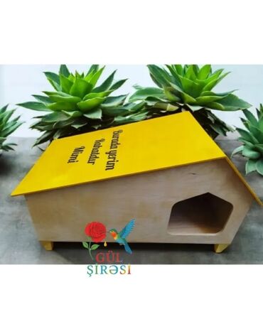 Yuvalar: Taxta pişik evi – “Burada yerim rahatdır” yazılı - Material — 15