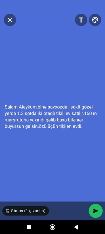20yanvarda kirayə ev: Bina sovxozunda, sakit və gözəl ərazidə yerləşən fərdi ev satılır. 1.3