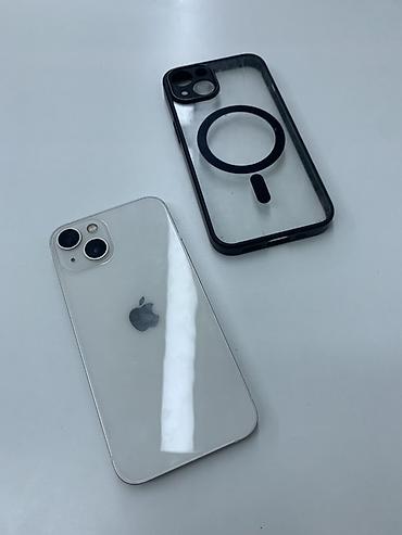 манас телефон: IPhone 13, Б/у, 128 ГБ, Белый, Чехол, 78 % — 1