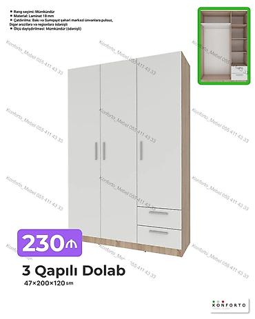 Mebel: 3 qapılı dolab – 47×200×120 sm - Rəng seçimi: mümkündür - Material — 1