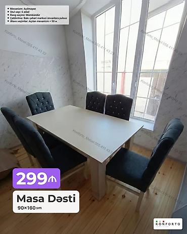 Məhsul: Masa Dəsti (90×160 sm) Təsvir: - 1 ədəd düzbucaqlı masa və 6 lalafo.az -da — 1 Məhsul: Masa Dəsti (90×160 sm) Təsvir: - 1 ədəd düzbucaqlı masa və 6 — 1