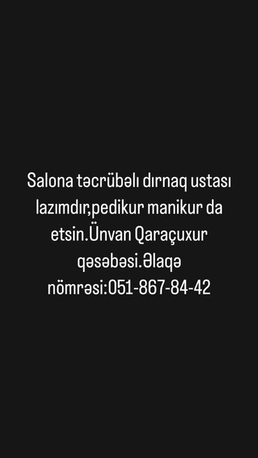 работа мастер отделочных работ: Dırnaq ustası tələb olunur, Fiks edilmiş ödəniş, 1-2 illik təcrübə