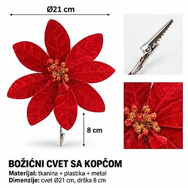 KMT Božićni cvet sa štipaljkom, 8 listova i pupoljak, crveni 283940