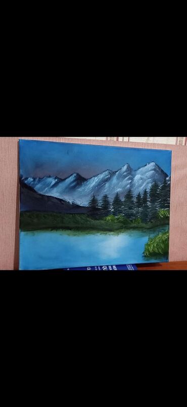 ressam: Yagli boya resm eseri profesyonal ressam terefinen cekilib menzere