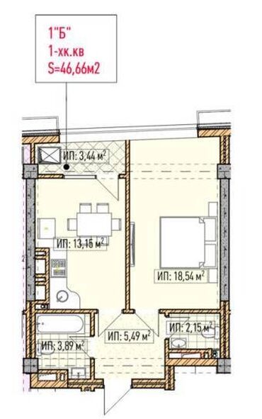бишкек дом: 1 комната, 46 м², Элитка, 12 этаж, ПСО (под самоотделку)