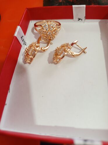 Bijuteriya dəstləri: Üzük və sırğalar - Rəng: qızılı qirmizi rus qizili rengi rose gold - — 14