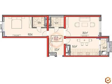 artwin: 2 комнаты, 79 м², Технопарк Элитка, 16 этаж, ПСО (под самоотделку) — 3