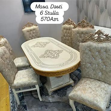 qazon suni: Masa dəsti – 6 stul ilə - Klassik üslubda, krem və qızılı tonlarda — 1
