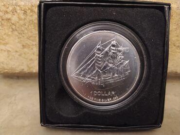 qızıl sikke: Серебряная монета «Острова Кука», Елизавета II, Корабль, 1 доллар