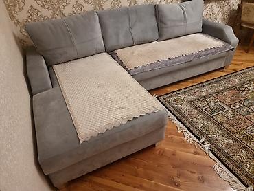 kunc divan yeni: Künc divanı – L şəklində, yumşaq parça üzlüklü, açıq-boz rəngdə — 2