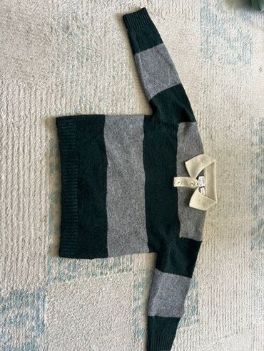 Koftalar, sviterlər: Uşaq geyim dəsti – Zara - Zolaqlı trikotaj sviter: tünd yaşıl və boz — 1