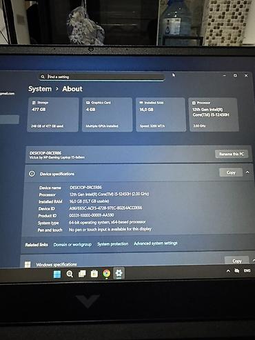 notebook rtx 4080: HP Victus 15-fa0xx oyun noutbuku - Prosessor: Intel Core i5-12450H — 3