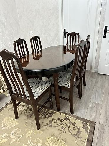 skamya sekilleri: Yemək otağı dəsti – oval masa və 6 ədəd stul - Material: massiv ağac — 3