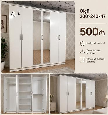 Ağ rəngdə 6 qapılı dolab – model G_1 - Ölçü: 200 × 240 × 47 sm - lalafo.az -da Ağ rəngdə 6 qapılı dolab – model G_1 - Ölçü: 200 × 240 × 47 sm -