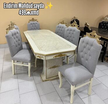 Masa və oturacaq dəstləri: Qonaq otağı üçün, Yeni, Açılmayan, Dördbucaq masa, 6 stul