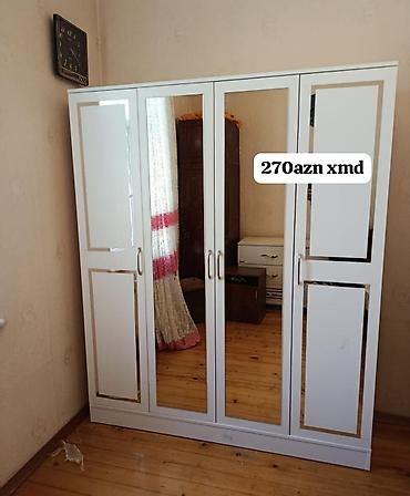 skaf: Dördkapılı paltar şkafı – güzgülü model - Rənglər: ağ-qızılı — 2
