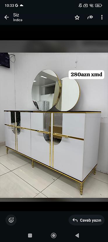 Bufetlər: Ayna dəsti ilə konsol şkaf - Rəng: ağ korpus, qızılı dekor xətləri və — 1