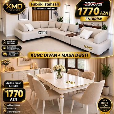mətbəxt divanı: MDF boyalı yemək masası və stul dəstləri - Masa 6 stulla: 769 AZN - — 5
