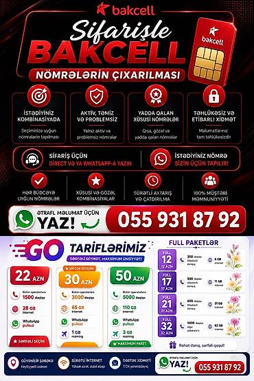 Bakcell nömrələrinin sifarişlə çıxarılması və tarif qoşulması xidməti lalafo.az -da Bakcell nömrələrinin sifarişlə çıxarılması və tarif qoşulması xidməti