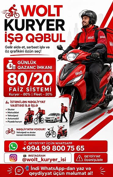 Əməkdaş axtarışı (vakansiyalar): Moto-kuryer tələb olunur, Gündəlik ödəniş, Təcrübəsiz — 1