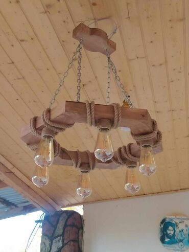 dekorativ işıq: Çılçıraq, 6 lampa, Taxta