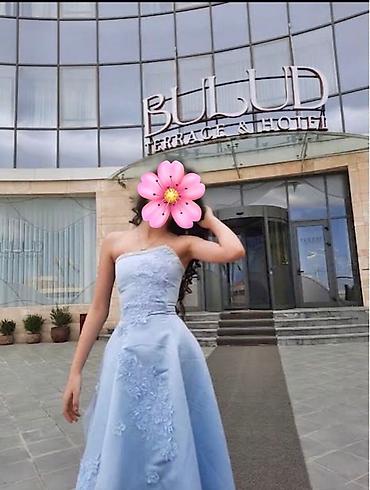 super maks: Göy rəngli zərif gecə/libas - Model: strapless (korsetli) uzun — 3