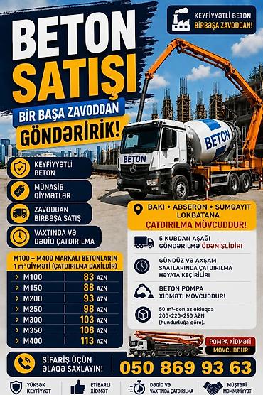 şifi: İnşaat betonu M-100, Həcm: 100000 kubmetr, Sifarişlə — 2
