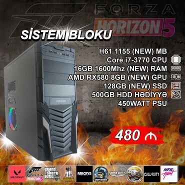 1 tb hard disk: Sistem Bloku "Striker DDR3 H61 1155 Core i7 3770 RX580 8GB" ⭐Tək