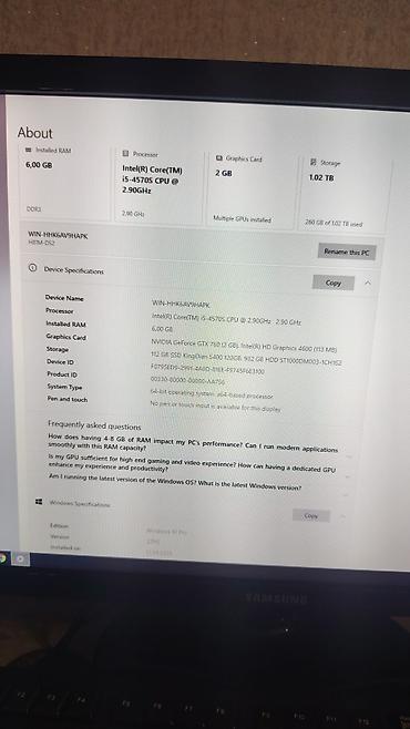 Elektronika: Monitor Samsung 23 düyümluk - 60 hz CPU: Intel Core i5-4570S — 2.90 — 2