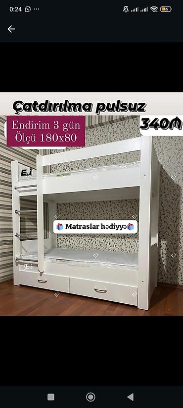İki mərtəbəli uşaq çarpayısı – ağ rəngdə, möhkəm konstruksiya. - Ölçü