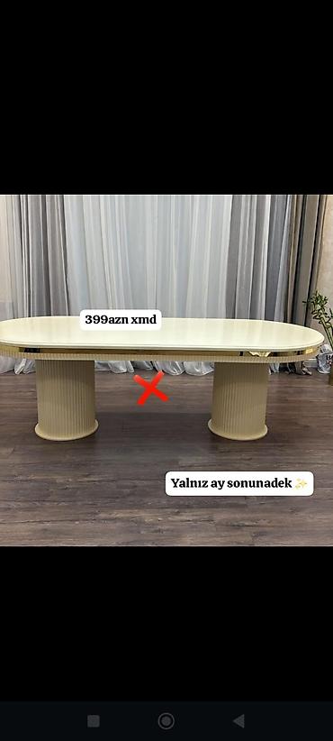 stol qonaq: Ovalli yemək/konfrans masası - Rəng: açıq krem - Forma: yumşaq künclü — 1