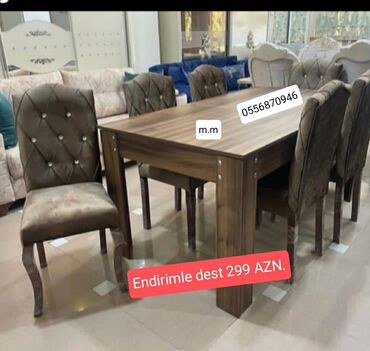 dairevi masa: Qonaq otağı üçün, Yeni, Açılmayan, Dördbucaq masa, 6 stul, Azərbaycan
