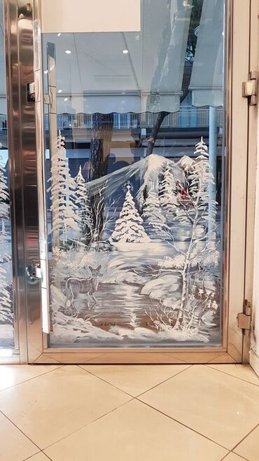 купить трафарет для декора стен: Роспись витрин и окон к Новому году и зимнему сезону - Художественная