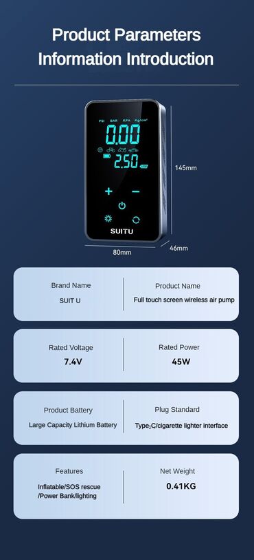 Avtomobil kompressorları və nasosları: Çox mükəmməl Sensor model Üzəri ekran qoruyucu LED SOS işıqları — 11