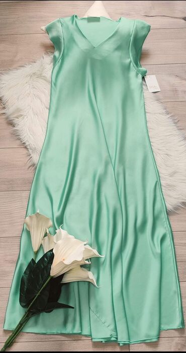 haljine od žerseja: One size, color - Turquoise, Evening, Short sleeves