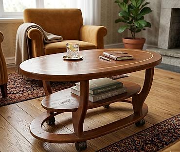 metbex kunc divanlari: Oval masa, Açılmayan, Təkərli, Taxta — 1