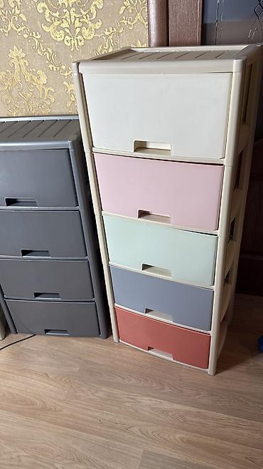 Комоды для одежды: Пластиковый комод с пятью выдвижными ящиками белого цвета и салатовым — 23