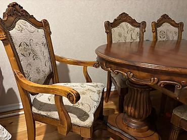 Mebel: Qonaq otağı üçün, İşlənmiş, Açılan, Oval masa, 6 stul — 6
