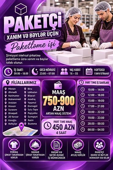 iş ilanları paketleme: Qablaşdırıcı tələb olunur, İstənilən yaş, Təcrübəsiz, Aylıq ödəniş — 1