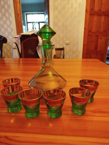 qedimi qablar aliram: Рюмки, цвет - Зеленый, Стекло, Набор из 6 шт., СССР