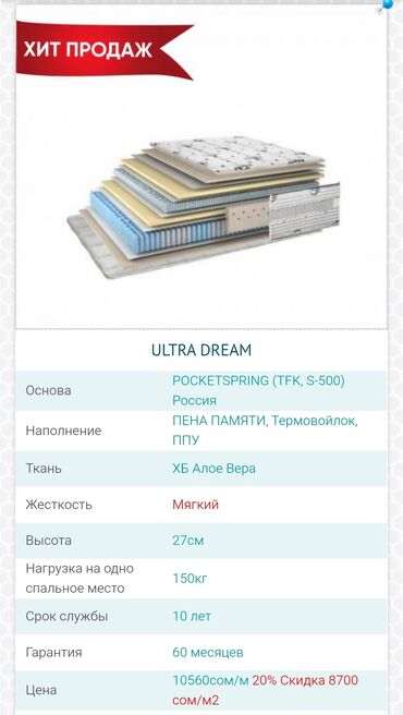купить детский матрас 120 на 60: Мягкий матрас Ultra Dream с основой POCKETSPRING (TFK, S-500)