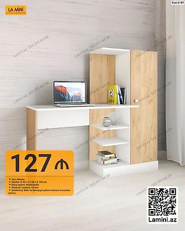 masa ofis: Düz masa, Stulsuz, Polkalı, Siyirməsiz, Sadə laminat — 1