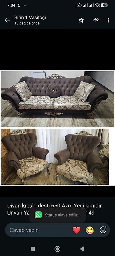 Divan kreslo desti 650 Azn. Yeni kimidir. Unvan Yasamal. Shirin x